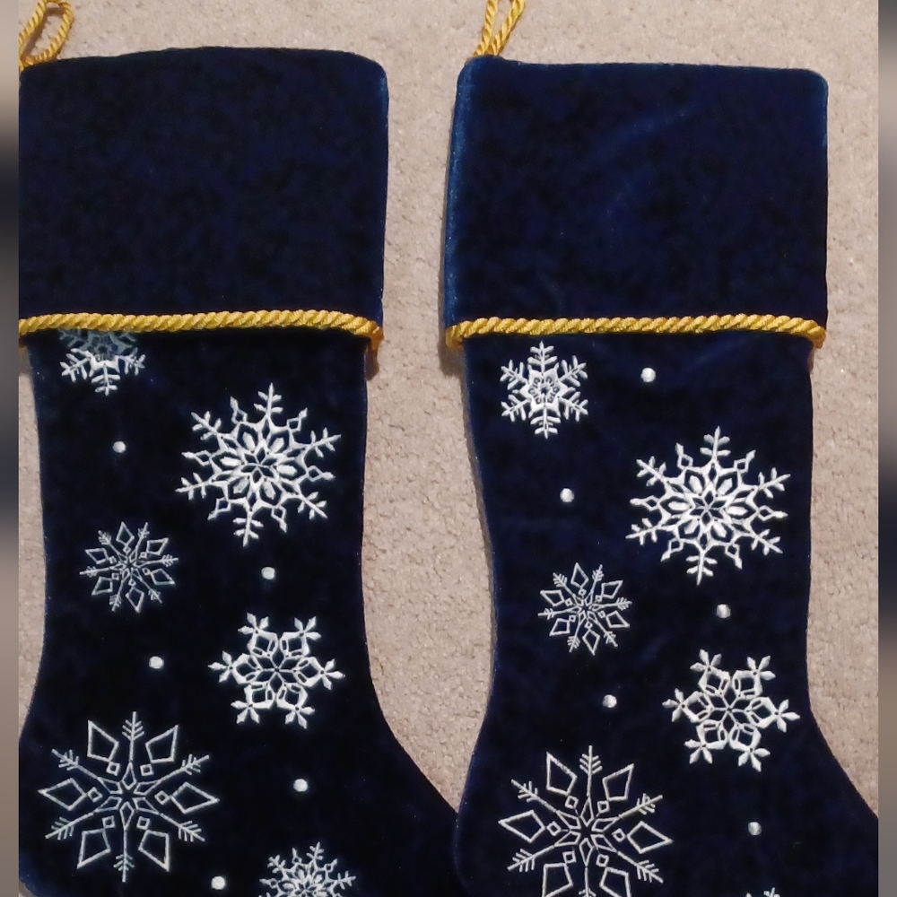Navy Blue Velvet Christmas Stockings with Snowflakes